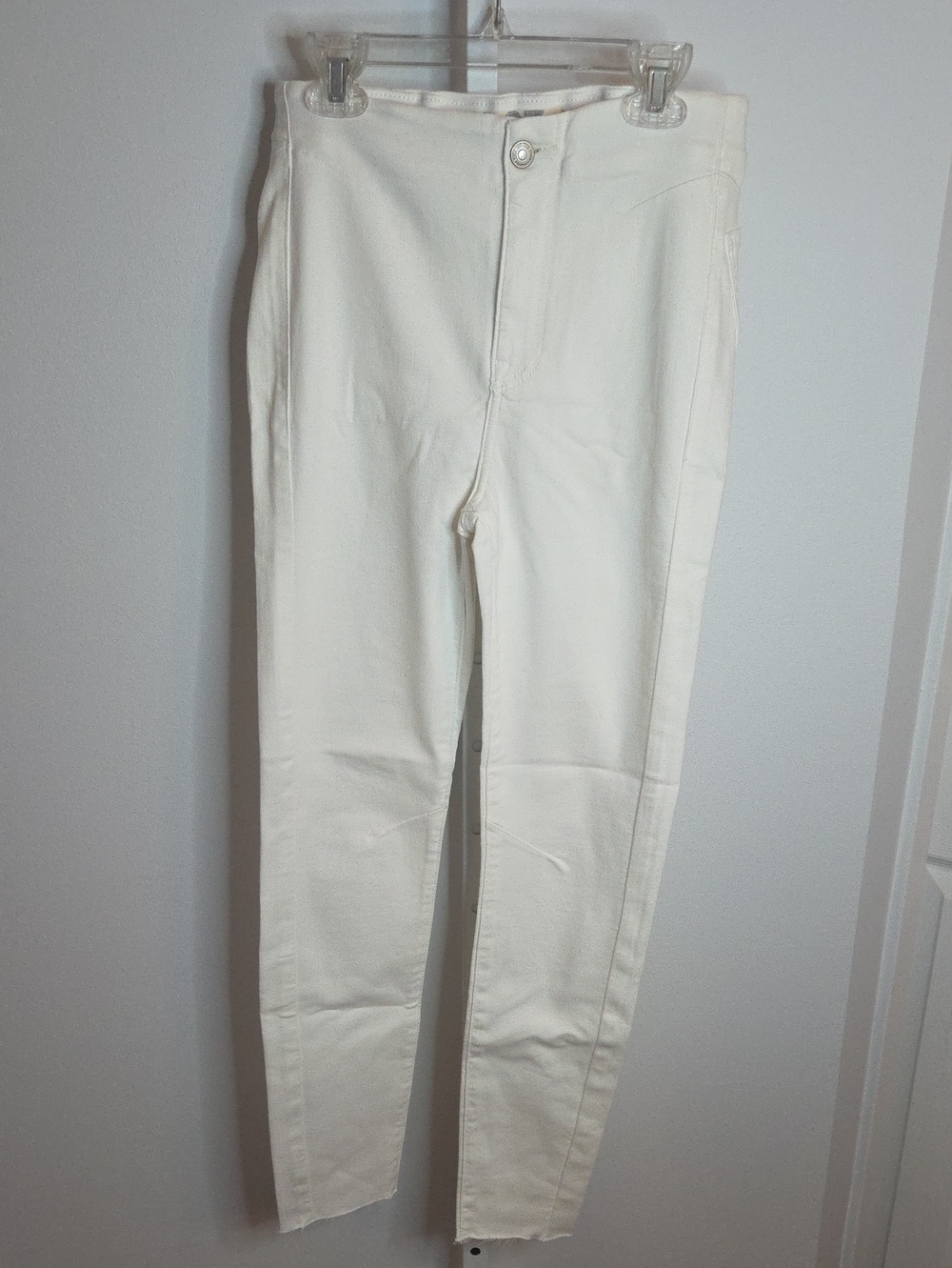 Free People We the Free High Waist Raw Hem White Skinny Leg Jeans Size 27